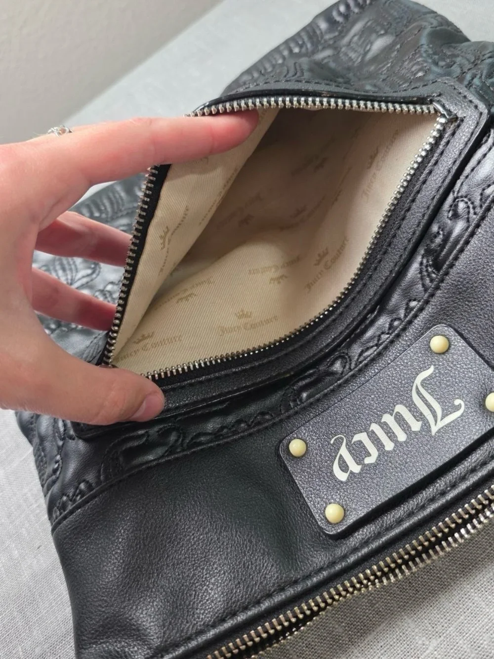 Juicy Couture Embossed Logo Black Crossbody Purse Shoulder Bag